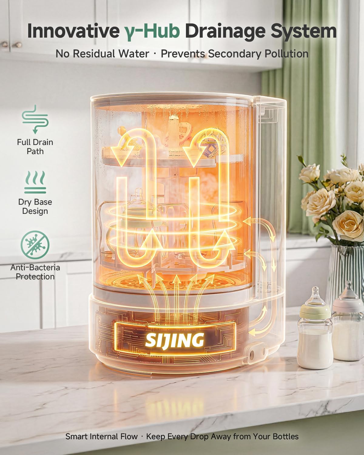 Baby Bottle Washer, Sterilizer and Dryer with Visible Glass Chamber