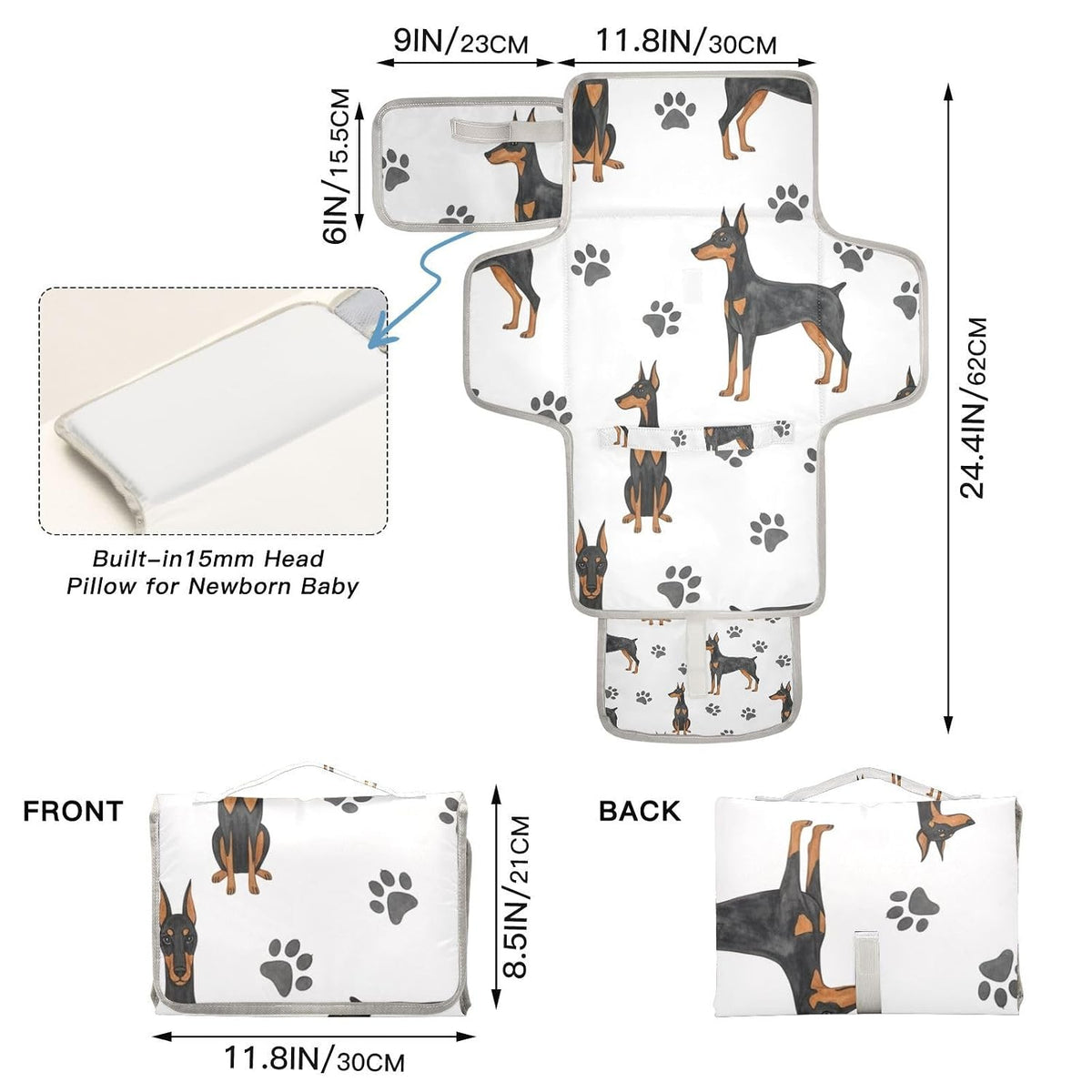 Doberman Paws Print Portable Diaper Changing Pad Nursery