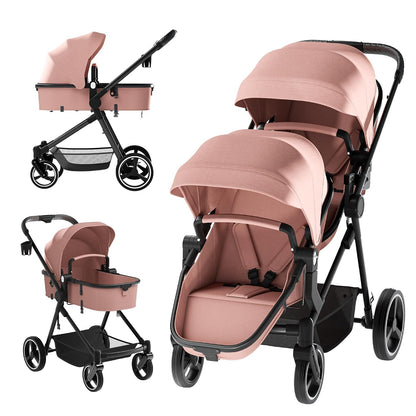 Double Stroller for Twins and Toddlers, Lightweight Aluminum Foldable Twin Stroller with Adjustable Backrest, Reversible Seat, 5-Point Harness, Storage Basket, Grey