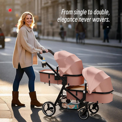 Double Stroller for Twins and Toddlers, Lightweight Aluminum Foldable Twin Stroller with Adjustable Backrest, Reversible Seat, 5-Point Harness, Storage Basket, Grey