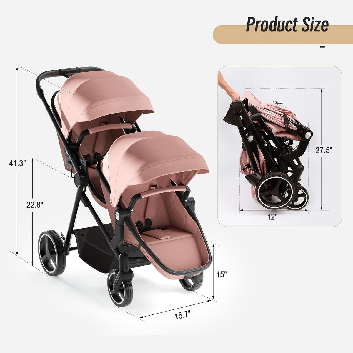 Double Stroller for Twins and Toddlers, Lightweight Aluminum Foldable Twin Stroller with Adjustable Backrest, Reversible Seat, 5-Point Harness, Storage Basket, Grey