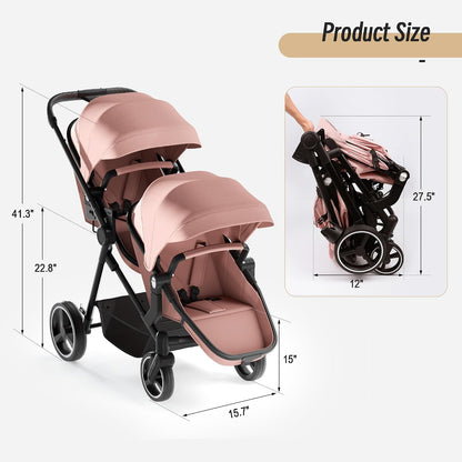 Double Stroller for Twins and Toddlers, Lightweight Aluminum Foldable Twin Stroller with Adjustable Backrest, Reversible Seat, 5-Point Harness, Storage Basket, Grey