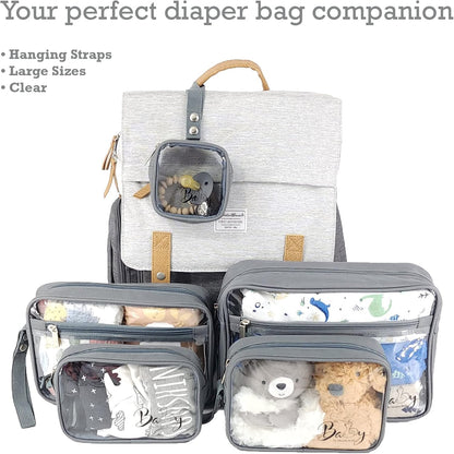 5 Piece Diaper Bag Organizer Pouch Set, Clear with Straps and Pacifier Case