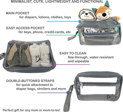 5 Piece Diaper Bag Organizer Pouch Set, Clear with Straps and Pacifier Case