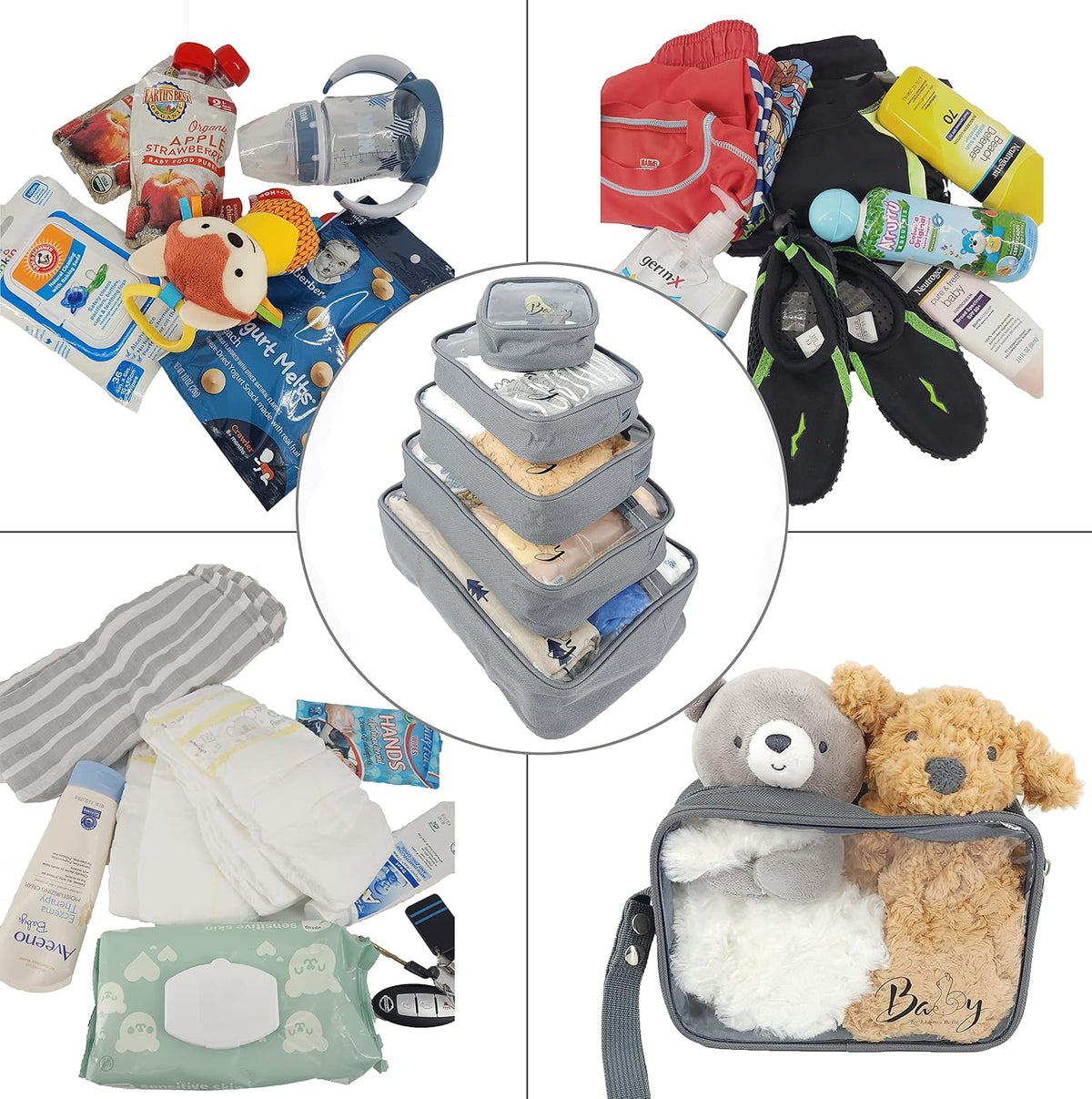 5 Piece Diaper Bag Organizer Pouch Set, Clear with Straps and Pacifier Case