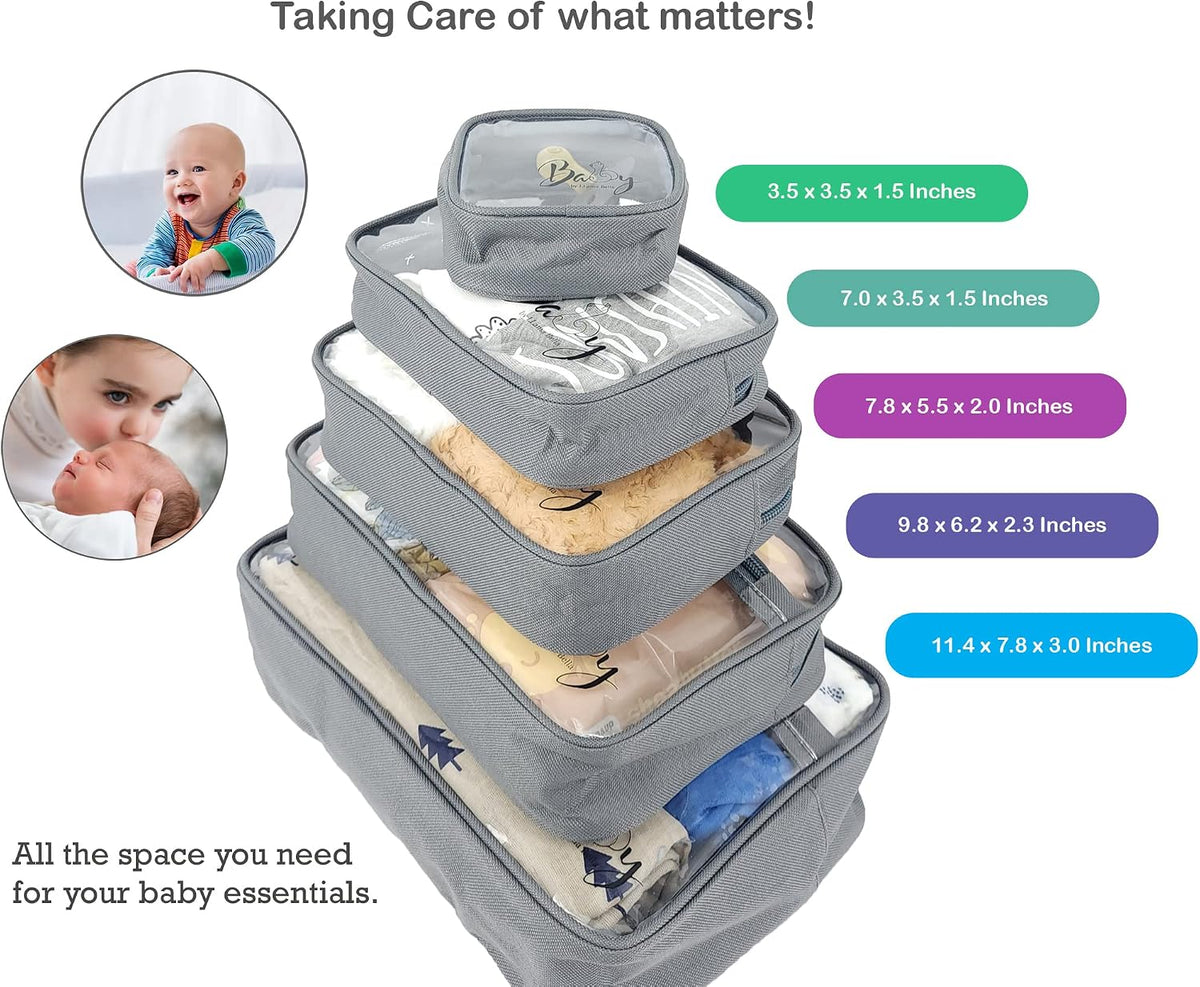 5 Piece Diaper Bag Organizer Pouch Set, Clear with Straps and Pacifier Case