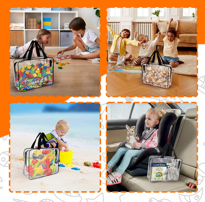 6 Packs Clear Toy Storage Bags, Large Transparent PVC Toy Organizing Bags with Zipper, Reusable Waterproof and Dust-Proof Toy Organizer Pouch for Building Blocks, Puzzles, Small Toys, and Kids Books