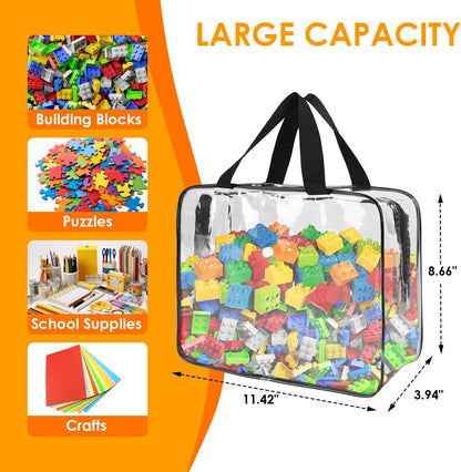 6 Packs Clear Toy Storage Bags, Large Transparent PVC Toy Organizing Bags with Zipper, Reusable Waterproof and Dust-Proof Toy Organizer Pouch for Building Blocks, Puzzles, Small Toys, and Kids Books