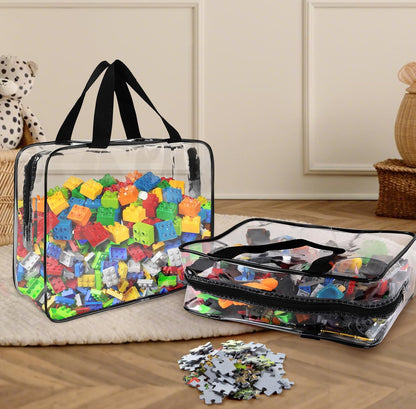 6 Packs Clear Toy Storage Bags, Large Transparent PVC Toy Organizing Bags with Zipper, Reusable Waterproof and Dust-Proof Toy Organizer Pouch for Building Blocks, Puzzles, Small Toys, and Kids Books