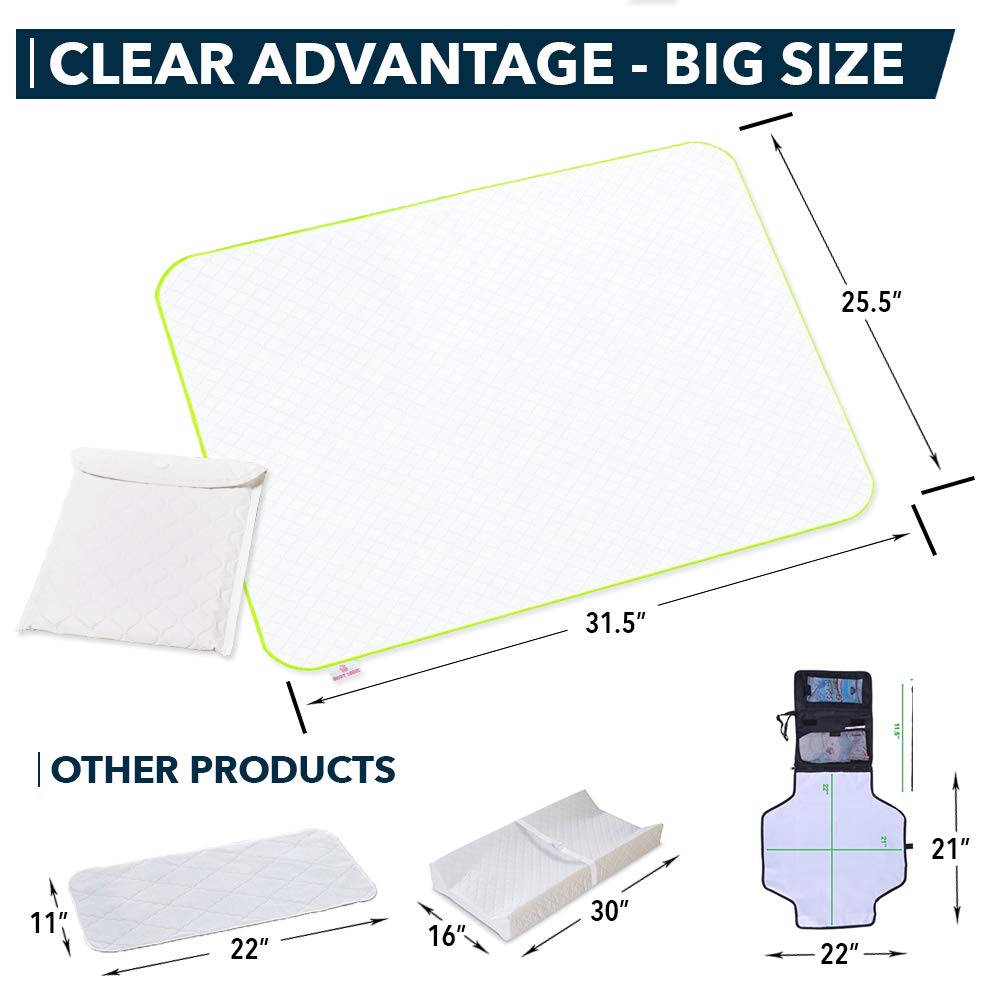 Portable Changing Pad - Waterproof Baby Changing Mat - Large Size 25.5”x31.5”- Foldable Wipeable Diaper Changing Pad - Change Diaper in Any Places On the Go for Boys & Girls - Storage Bag