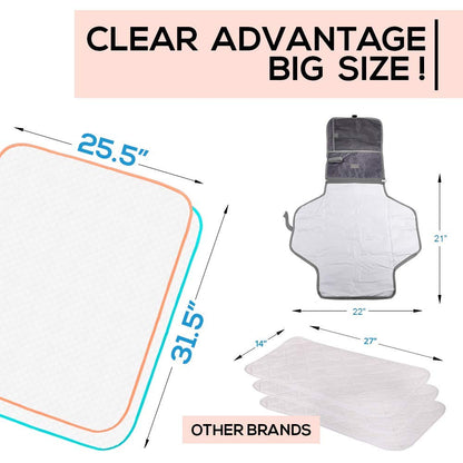 Portable Changing Pad - Waterproof Baby Changing Mat - Large Size 25.5”x31.5”- Foldable Wipeable Diaper Changing Pad - Change Diaper in Any Places On the Go for Boys & Girls - Storage Bag
