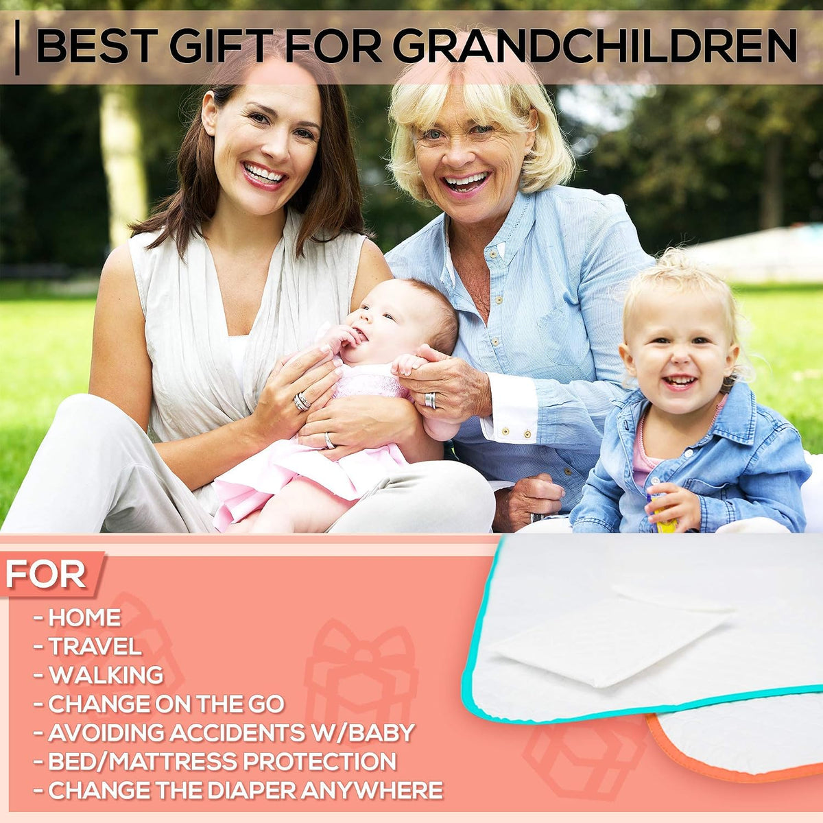 Portable Changing Pad - Waterproof Baby Changing Mat - Large Size 25.5”x31.5”- Foldable Wipeable Diaper Changing Pad - Change Diaper in Any Places On the Go for Boys & Girls - Storage Bag