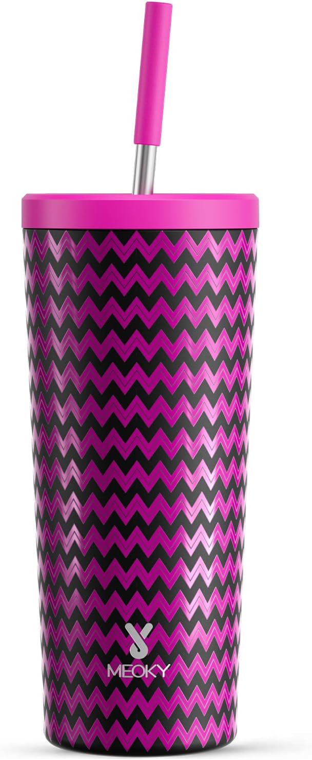 24 oz Insulated Tumbler with Lid and Straw, Stainless Steel Vacuum Insulated Tumbler, Keeps Cold for 24 Hours, 100% Leak Proof, Fits in Car Cup Holder (Swirl)