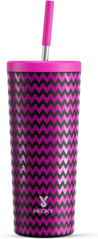 24 oz Insulated Tumbler with Lid and Straw, Stainless Steel Vacuum Insulated Tumbler, Keeps Cold for 24 Hours, 100% Leak Proof, Fits in Car Cup Holder (Swirl)