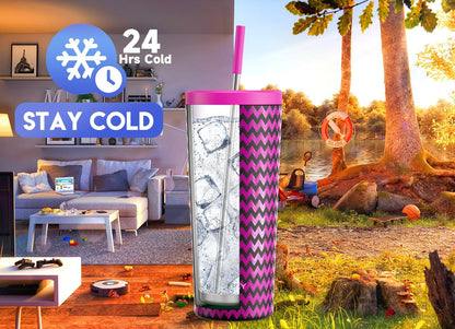 24 oz Insulated Tumbler with Lid and Straw, Stainless Steel Vacuum Insulated Tumbler, Keeps Cold for 24 Hours, 100% Leak Proof, Fits in Car Cup Holder (Swirl)
