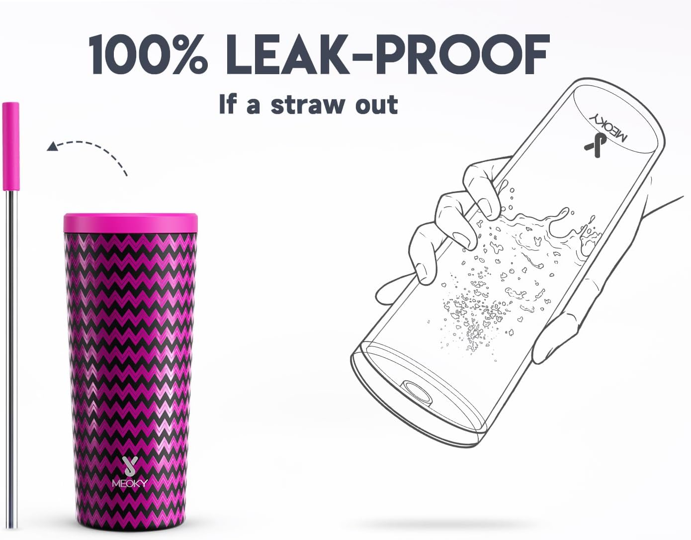 24 oz Insulated Tumbler with Lid and Straw, Stainless Steel Vacuum Insulated Tumbler, Keeps Cold for 24 Hours, 100% Leak Proof, Fits in Car Cup Holder (Swirl)