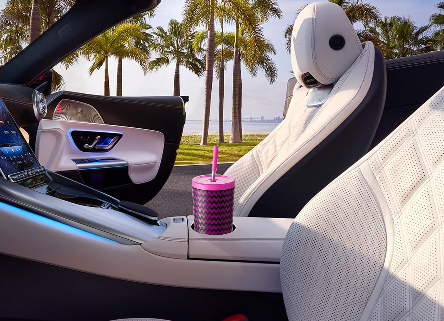 24 oz Insulated Tumbler with Lid and Straw, Stainless Steel Vacuum Insulated Tumbler, Keeps Cold for 24 Hours, 100% Leak Proof, Fits in Car Cup Holder (Swirl)