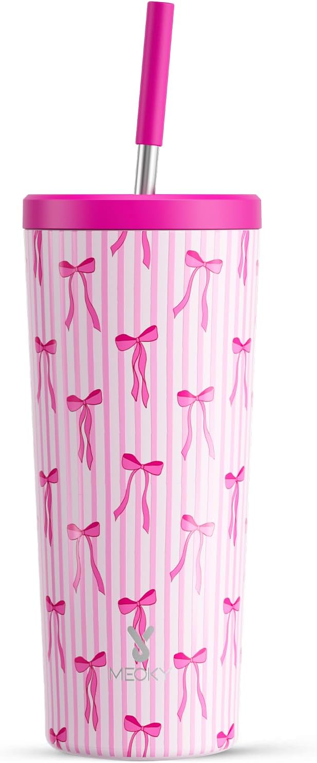 24 oz Insulated Tumbler with Lid and Straw, Stainless Steel Vacuum Insulated Tumbler, Keeps Cold for 24 Hours, 100% Leak Proof, Fits in Car Cup Holder (Swirl)