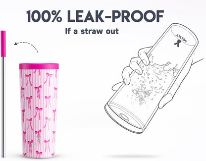 24 oz Insulated Tumbler with Lid and Straw, Stainless Steel Vacuum Insulated Tumbler, Keeps Cold for 24 Hours, 100% Leak Proof, Fits in Car Cup Holder (Swirl)