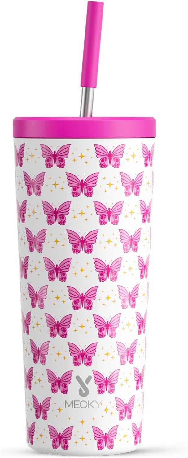 24 oz Insulated Tumbler with Lid and Straw, Stainless Steel Vacuum Insulated Tumbler, Keeps Cold for 24 Hours, 100% Leak Proof, Fits in Car Cup Holder (Swirl)