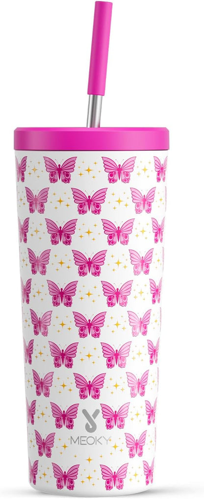24 oz Insulated Tumbler with Lid and Straw, Stainless Steel Vacuum Insulated Tumbler, Keeps Cold for 24 Hours, 100% Leak Proof, Fits in Car Cup Holder (Swirl)