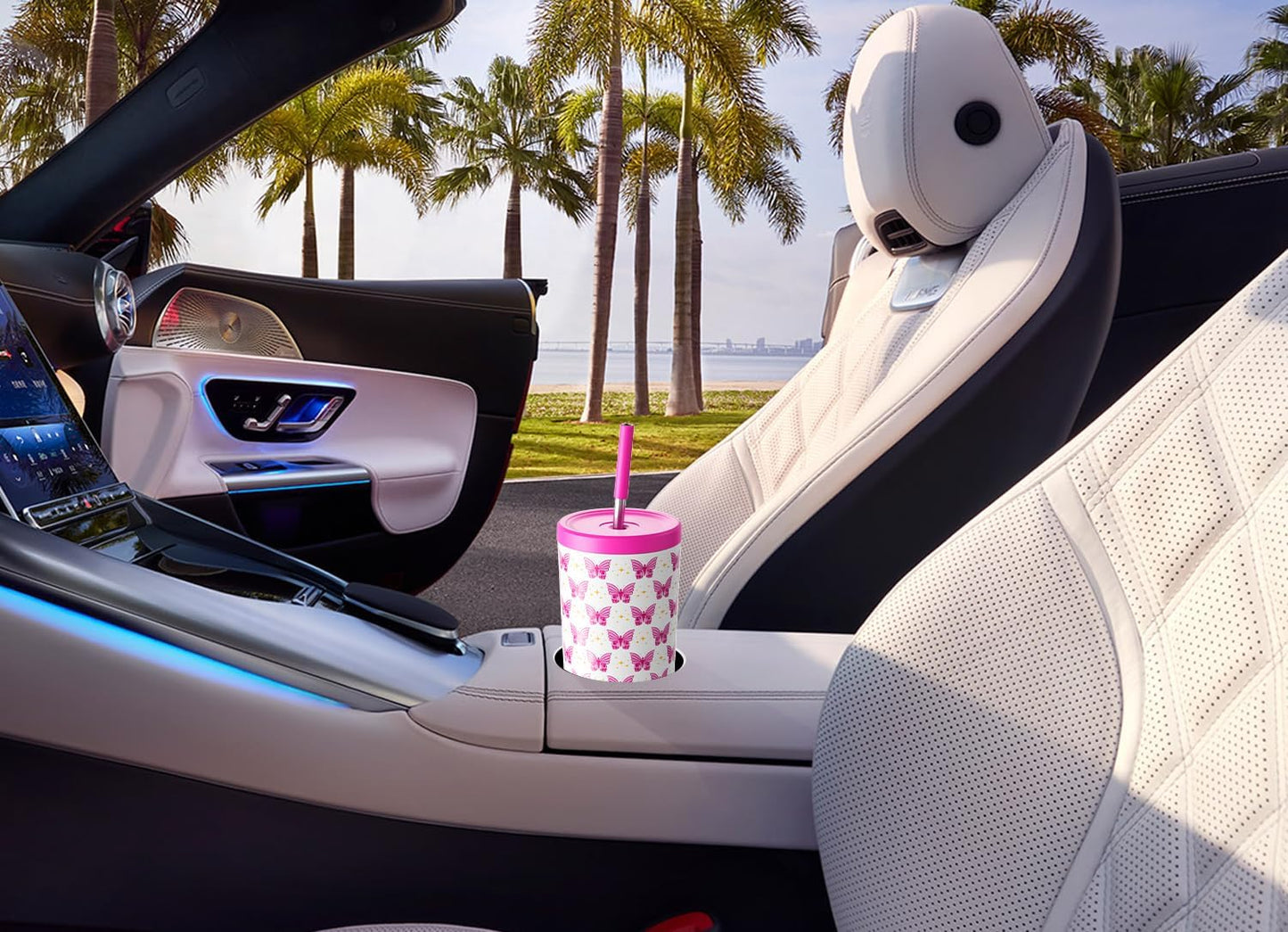 24 oz Insulated Tumbler with Lid and Straw, Stainless Steel Vacuum Insulated Tumbler, Keeps Cold for 24 Hours, 100% Leak Proof, Fits in Car Cup Holder (Swirl)