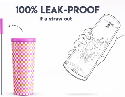 24 oz Insulated Tumbler with Lid and Straw, Stainless Steel Vacuum Insulated Tumbler, Keeps Cold for 24 Hours, 100% Leak Proof, Fits in Car Cup Holder (Swirl)