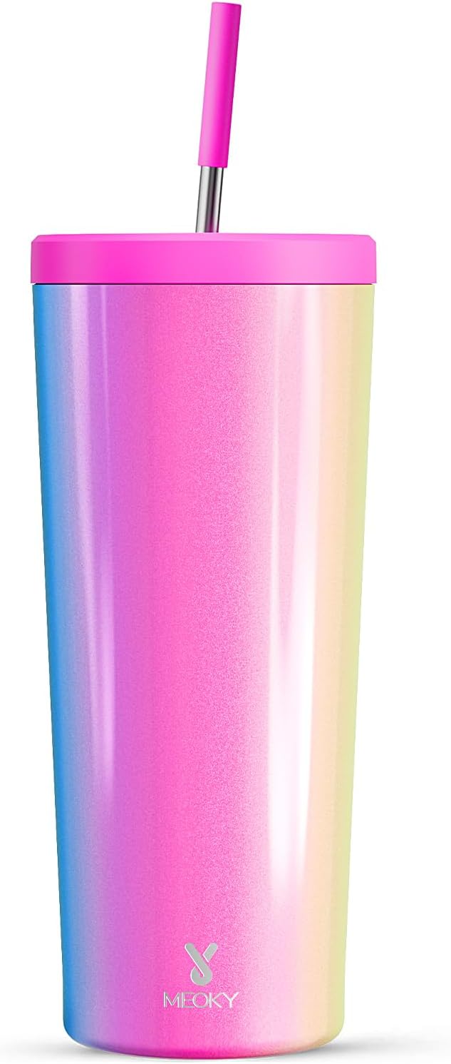 24 oz Insulated Tumbler with Lid and Straw, Stainless Steel Vacuum Insulated Tumbler, Keeps Cold for 24 Hours, 100% Leak Proof, Fits in Car Cup Holder (Swirl)
