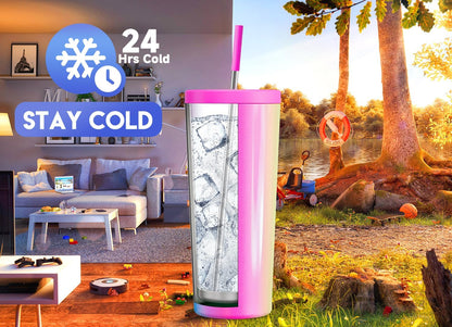 24 oz Insulated Tumbler with Lid and Straw, Stainless Steel Vacuum Insulated Tumbler, Keeps Cold for 24 Hours, 100% Leak Proof, Fits in Car Cup Holder (Swirl)