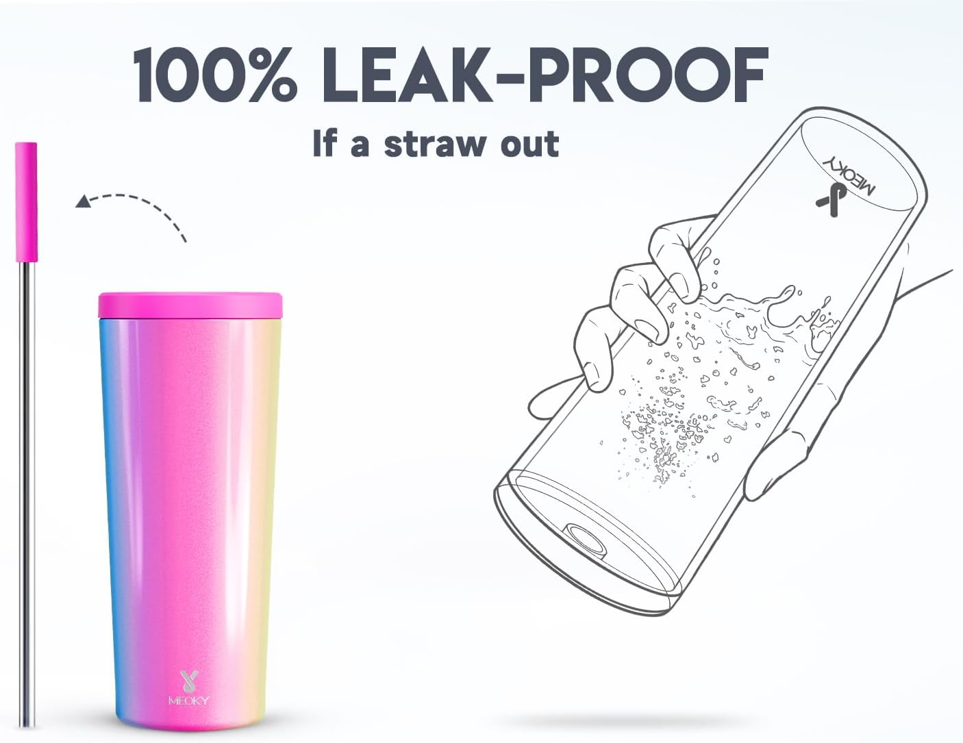24 oz Insulated Tumbler with Lid and Straw, Stainless Steel Vacuum Insulated Tumbler, Keeps Cold for 24 Hours, 100% Leak Proof, Fits in Car Cup Holder (Swirl)