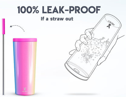 24 oz Insulated Tumbler with Lid and Straw, Stainless Steel Vacuum Insulated Tumbler, Keeps Cold for 24 Hours, 100% Leak Proof, Fits in Car Cup Holder (Swirl)