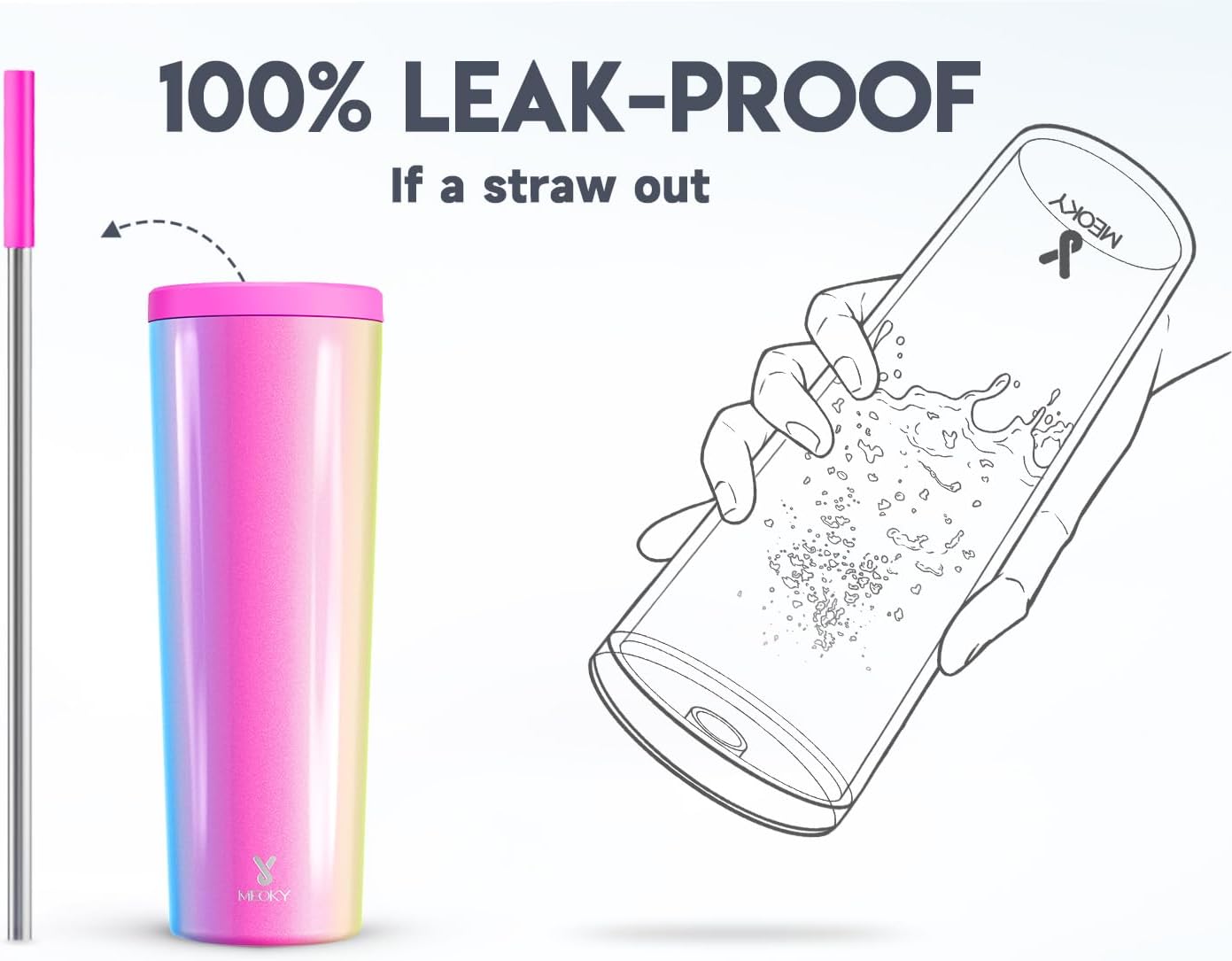 24 oz Insulated Tumbler with Lid and Straw, Stainless Steel Vacuum Insulated Tumbler, Keeps Cold for 24 Hours, 100% Leak Proof, Fits in Car Cup Holder (Swirl)
