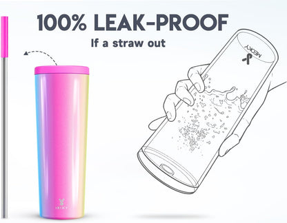 24 oz Insulated Tumbler with Lid and Straw, Stainless Steel Vacuum Insulated Tumbler, Keeps Cold for 24 Hours, 100% Leak Proof, Fits in Car Cup Holder (Swirl)