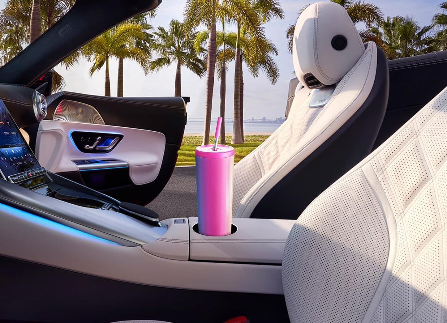 24 oz Insulated Tumbler with Lid and Straw, Stainless Steel Vacuum Insulated Tumbler, Keeps Cold for 24 Hours, 100% Leak Proof, Fits in Car Cup Holder (Swirl)
