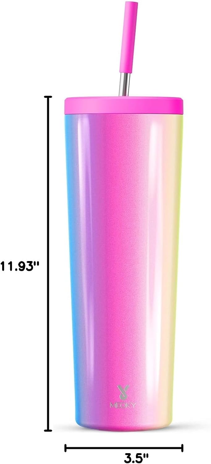 24 oz Insulated Tumbler with Lid and Straw, Stainless Steel Vacuum Insulated Tumbler, Keeps Cold for 24 Hours, 100% Leak Proof, Fits in Car Cup Holder (Swirl)