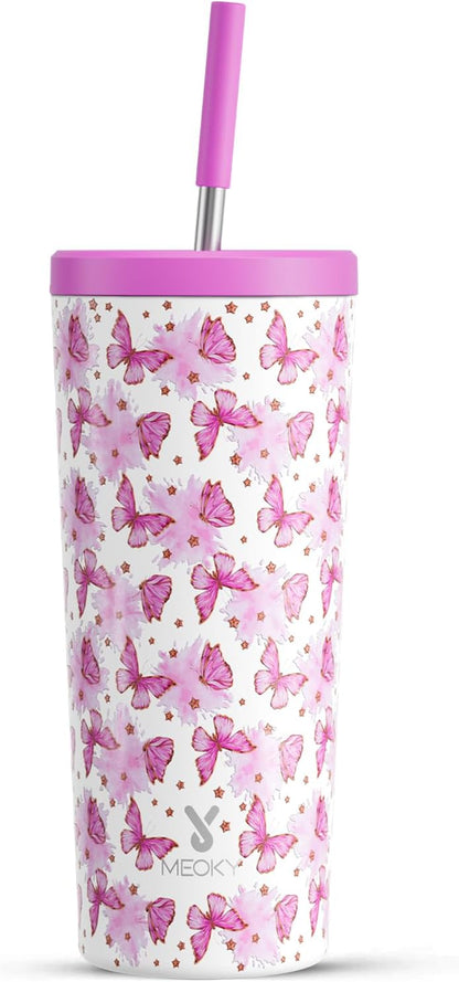 24 oz Insulated Tumbler with Lid and Straw, Stainless Steel Vacuum Insulated Tumbler, Keeps Cold for 24 Hours, 100% Leak Proof, Fits in Car Cup Holder (Swirl)