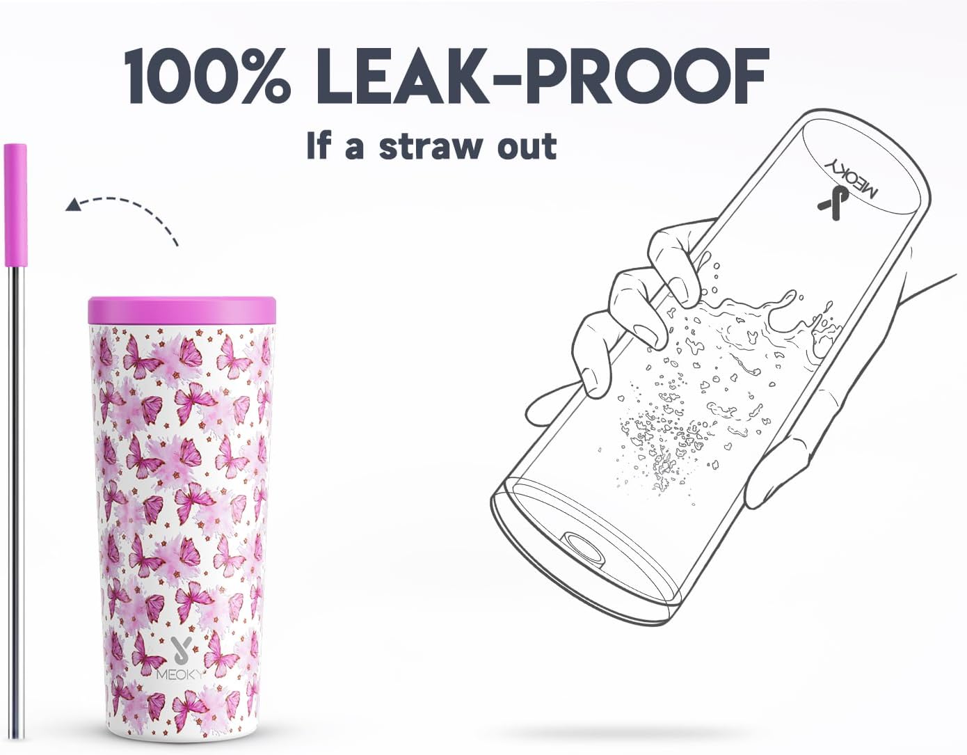 24 oz Insulated Tumbler with Lid and Straw, Stainless Steel Vacuum Insulated Tumbler, Keeps Cold for 24 Hours, 100% Leak Proof, Fits in Car Cup Holder (Swirl)