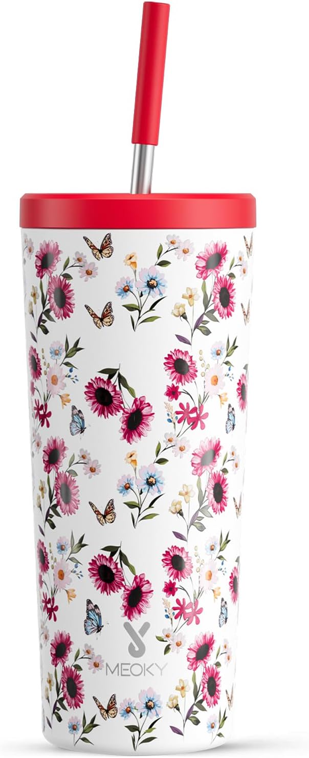 24 oz Insulated Tumbler with Lid and Straw, Stainless Steel Vacuum Insulated Tumbler, Keeps Cold for 24 Hours, 100% Leak Proof, Fits in Car Cup Holder (Swirl)