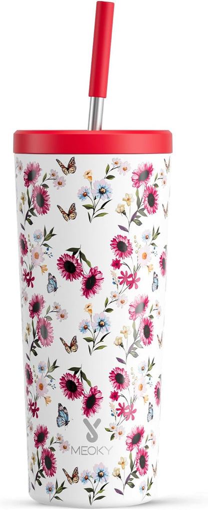 24 oz Insulated Tumbler with Lid and Straw, Stainless Steel Vacuum Insulated Tumbler, Keeps Cold for 24 Hours, 100% Leak Proof, Fits in Car Cup Holder (Swirl)