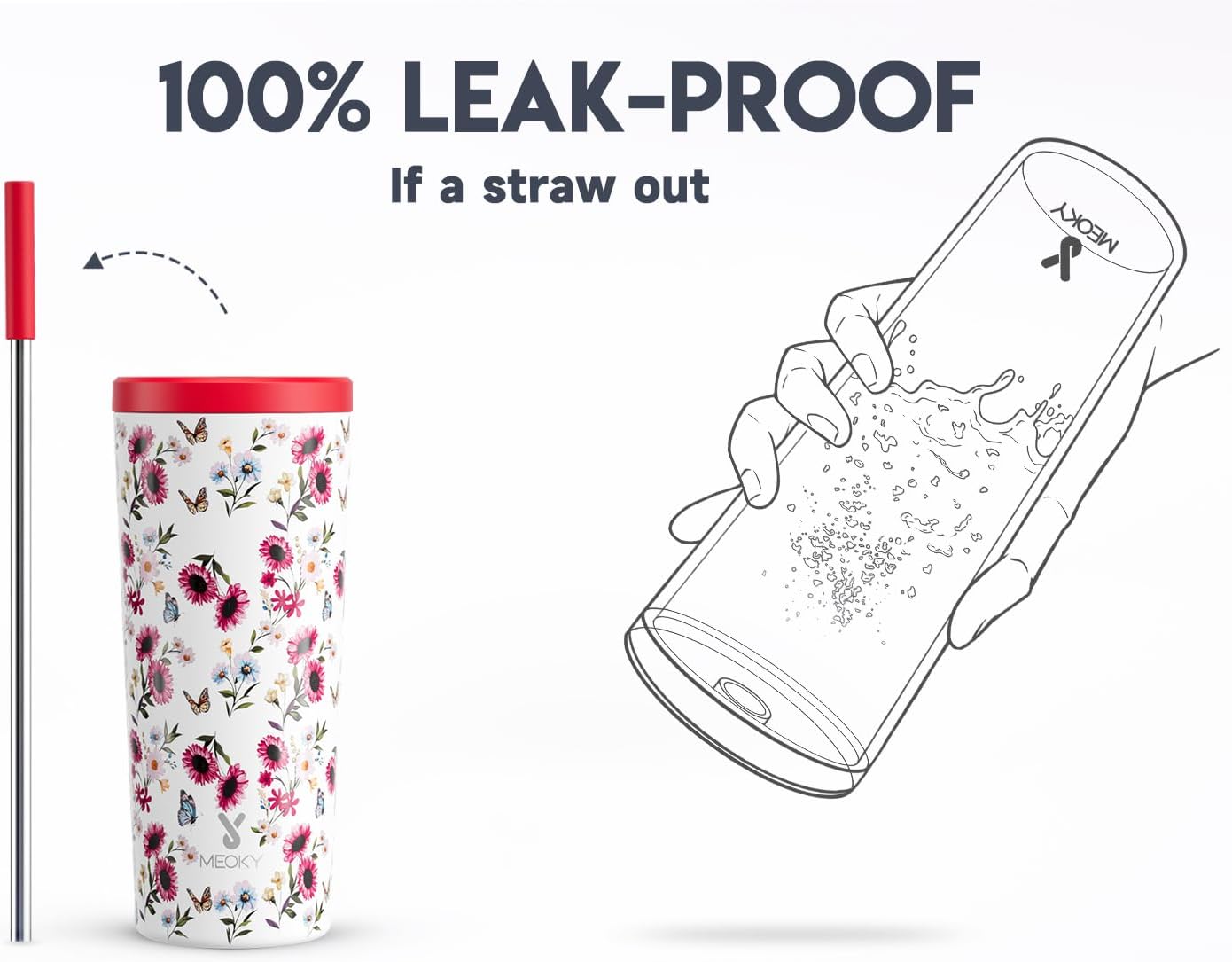 24 oz Insulated Tumbler with Lid and Straw, Stainless Steel Vacuum Insulated Tumbler, Keeps Cold for 24 Hours, 100% Leak Proof, Fits in Car Cup Holder (Swirl)