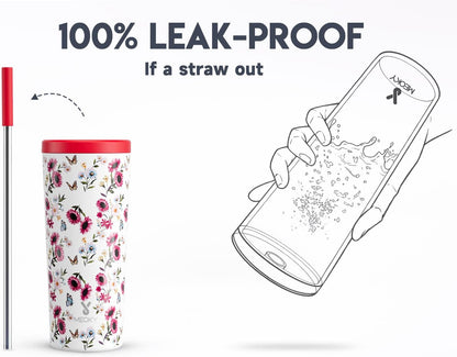 24 oz Insulated Tumbler with Lid and Straw, Stainless Steel Vacuum Insulated Tumbler, Keeps Cold for 24 Hours, 100% Leak Proof, Fits in Car Cup Holder (Swirl)