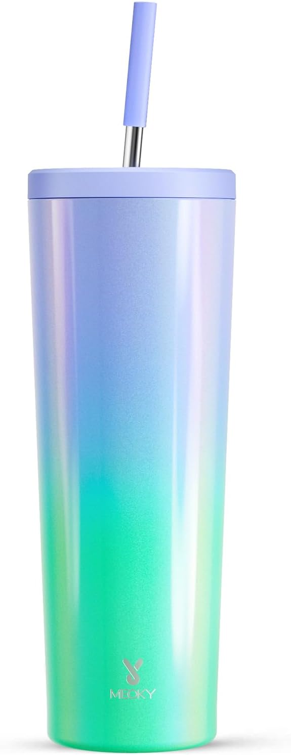 24 oz Insulated Tumbler with Lid and Straw, Stainless Steel Vacuum Insulated Tumbler, Keeps Cold for 24 Hours, 100% Leak Proof, Fits in Car Cup Holder (Swirl)