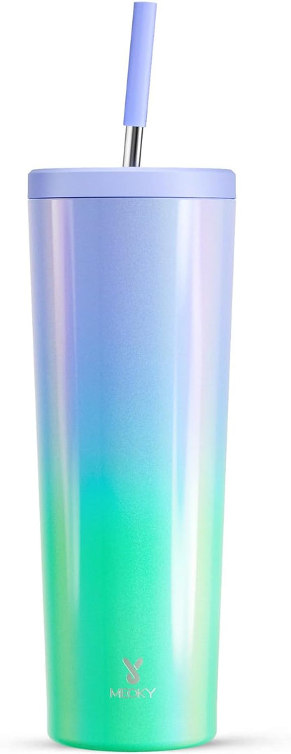24 oz Insulated Tumbler with Lid and Straw, Stainless Steel Vacuum Insulated Tumbler, Keeps Cold for 24 Hours, 100% Leak Proof, Fits in Car Cup Holder (Swirl)