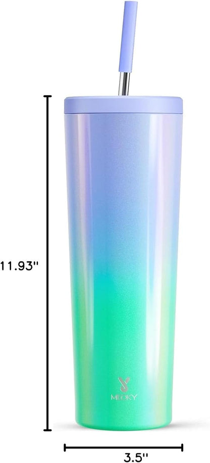 24 oz Insulated Tumbler with Lid and Straw, Stainless Steel Vacuum Insulated Tumbler, Keeps Cold for 24 Hours, 100% Leak Proof, Fits in Car Cup Holder (Swirl)