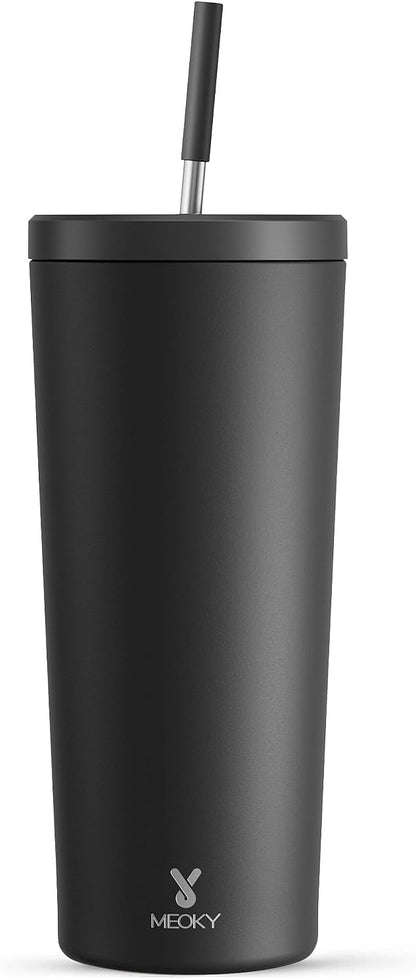 24 oz Insulated Tumbler with Lid and Straw, Stainless Steel Vacuum Insulated Tumbler, Keeps Cold for 24 Hours, 100% Leak Proof, Fits in Car Cup Holder (Swirl)
