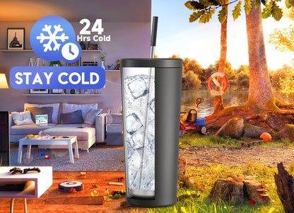 24 oz Insulated Tumbler with Lid and Straw, Stainless Steel Vacuum Insulated Tumbler, Keeps Cold for 24 Hours, 100% Leak Proof, Fits in Car Cup Holder (Swirl)