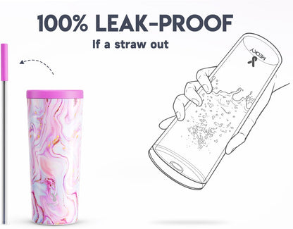 24 oz Insulated Tumbler with Lid and Straw, Stainless Steel Vacuum Insulated Tumbler, Keeps Cold for 24 Hours, 100% Leak Proof, Fits in Car Cup Holder (Swirl)