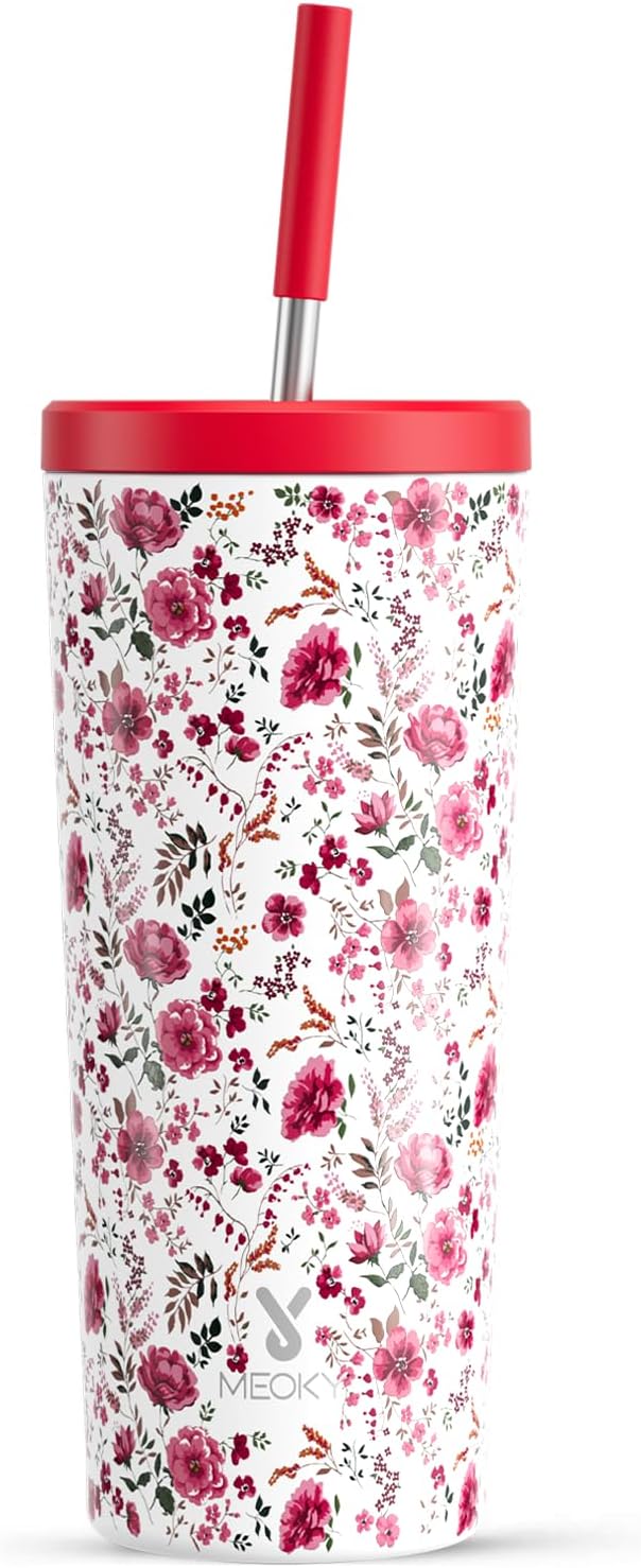 24 oz Insulated Tumbler with Lid and Straw, Stainless Steel Vacuum Insulated Tumbler, Keeps Cold for 24 Hours, 100% Leak Proof, Fits in Car Cup Holder (Swirl)