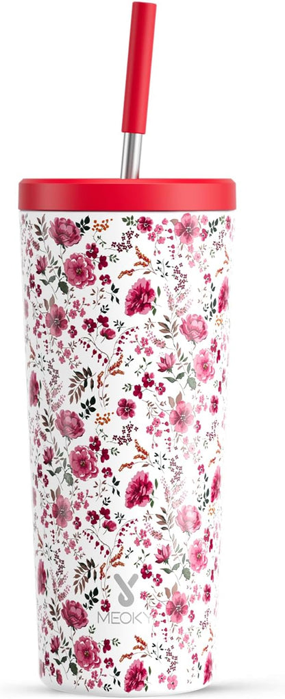 24 oz Insulated Tumbler with Lid and Straw, Stainless Steel Vacuum Insulated Tumbler, Keeps Cold for 24 Hours, 100% Leak Proof, Fits in Car Cup Holder (Swirl)