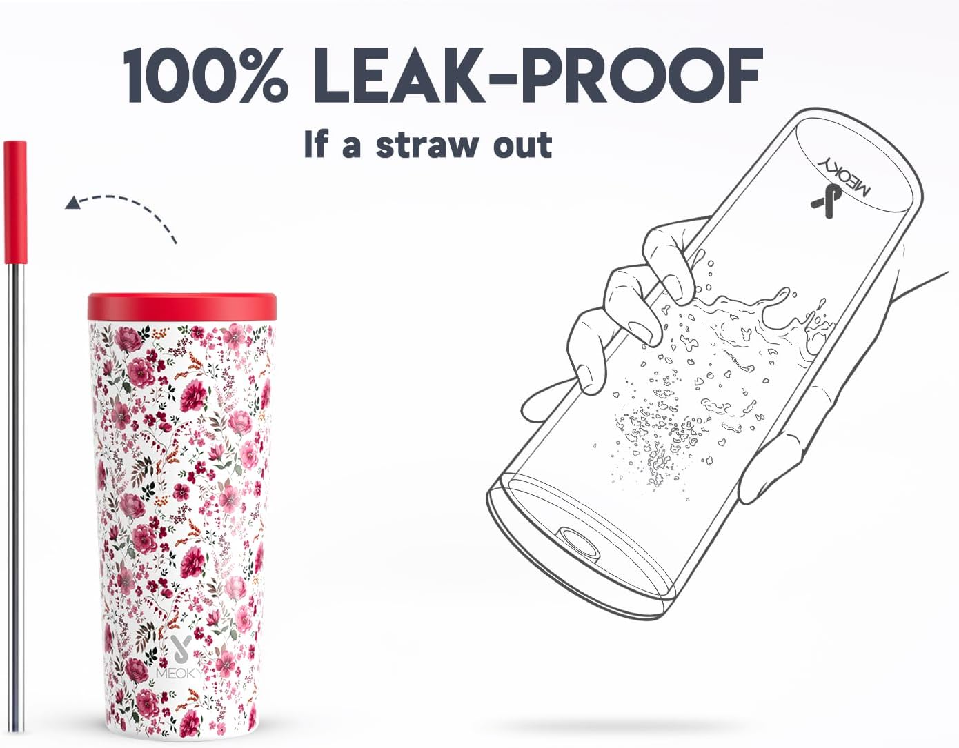24 oz Insulated Tumbler with Lid and Straw, Stainless Steel Vacuum Insulated Tumbler, Keeps Cold for 24 Hours, 100% Leak Proof, Fits in Car Cup Holder (Swirl)